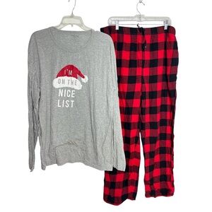 Mens XL Christmas Red Plaid Long Sleeve PJs